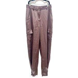 Babaton Pants Womens 2 High Rise Refined Cargo‎ Satin Coffee Brown